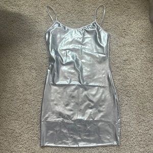 Route 3 Los Angeles Silver Shiny Bodycon Mini Spaghetti Strap Dress Size M